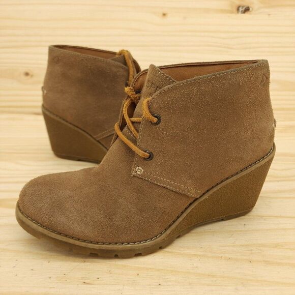 Sperry Womens Wedges Ankle Boots Sz 6 Brown Suede Chic Chunky Outdoor Booties - Picture 1 of 8